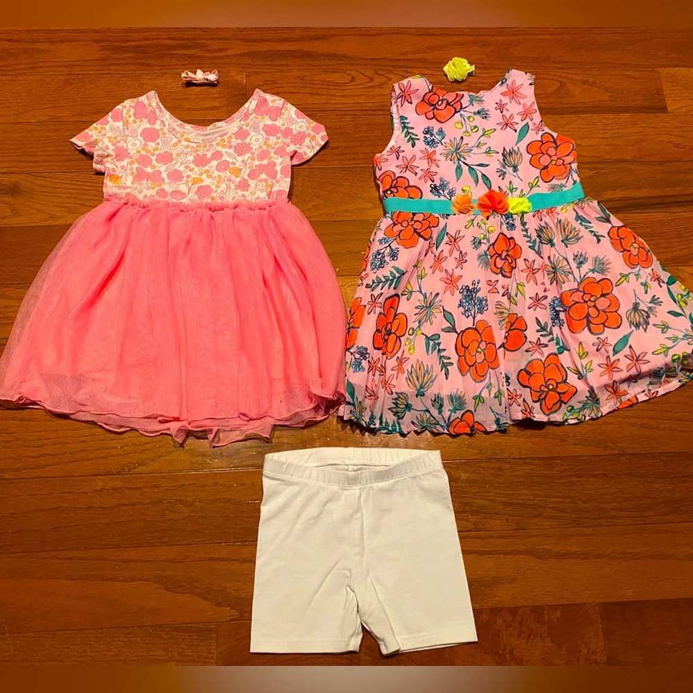 Cat&Jack Dress Set with Shorts and Hair Bows, Size 3T